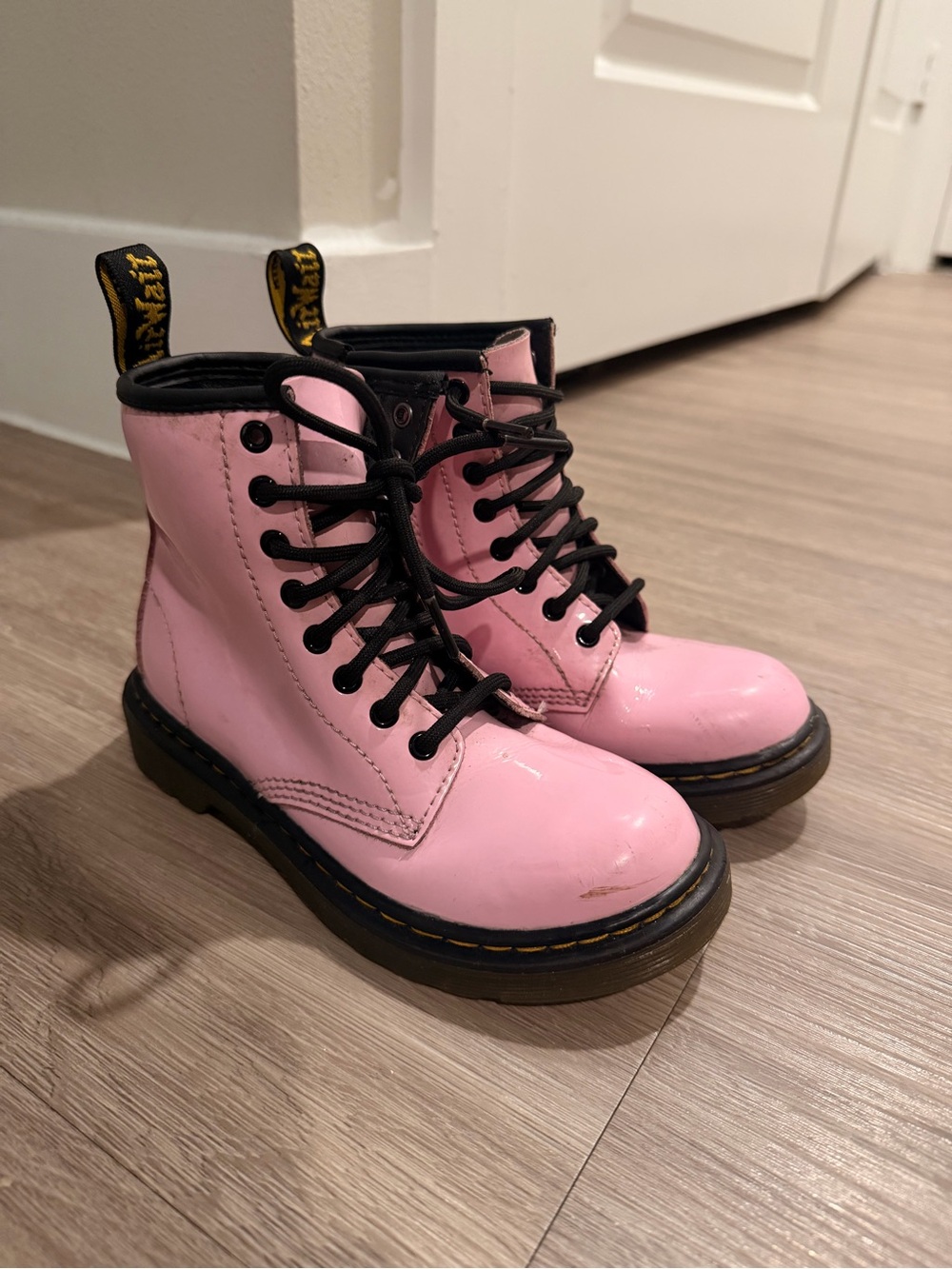 DR DOC MARTENS Girls Youth Size 13 Pink Boots Shoes 1460 J Patent Leather Zip